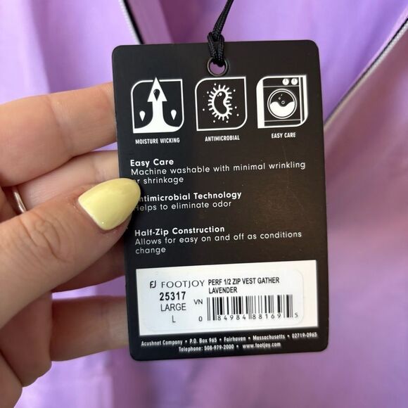 FOOTJOY PERF 1/2 ZIP VEST GATHER LAVENDER NEW with tags Size Large - Picture 12 of 16
